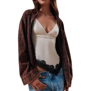 Women's Lace Patchwork Cami Tops Spaghetti Strap V-Neck Camisole Asymmetric Hem Satin Camisole