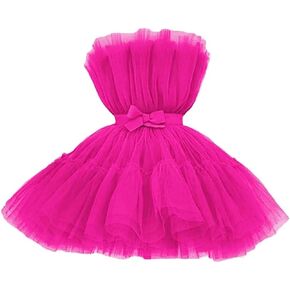 Women's Short Puffy Prom Dress Strapless Tulle Homecoming Dresses Mini Cocktail Party Poofy Tutu Gowns
