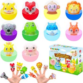 20 PCS Toddler Easter Eggs Toys Set- Animal Finger Puppets Set Montessori Learning Color Sorting Farm Animals Rubber Bath Toys for Kid Party Favors Birthday Gift Bath Childrens'Day Valentines