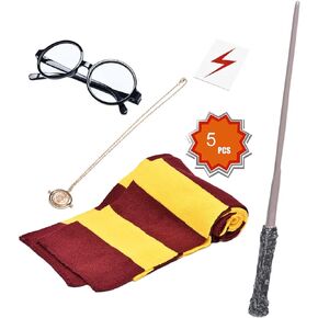 Cosplay Costume Props Accessories Gifts for Birthday Party Magic Wand Eyeglass Frame Knit Scarf Necklace Set-A Plus