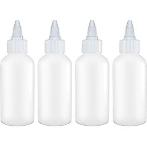 BRIGHTFROM Squeeze Bottles SET - 4 OZ Empty Plastic Containers for Dressing, Sauces & Condiments | Leak Proof, BPA Free, Refillable | Twist Top - Pack of 4
