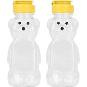 2Pcs Yellow Plastic Bear Honey Bottle Jars,Empty Honey Squeeze Bottle with Flip-top Lid for Storing and Dispensing Condiment Squeeze Bottles (8 Oz)