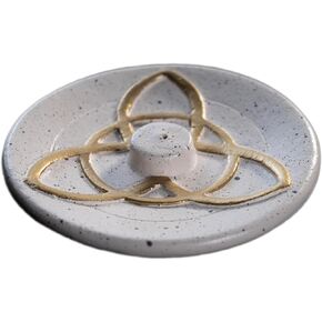 Rounded Incense Holder, Ceramic Incense Burner for Sticks, Handcrafted, Large Size 5.75 inches, Adorned with an Embossed Golden Motif.