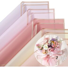 ماوموتو 50 ورقة من ورق تغليف باقات الزهور ذات الحافة الذهبية، ورق تغليف باقة شفاف مقاوم للماء، لوازم باقة الزهور لتغليف الهدايا اليدوية اليدوية لحفلات الزفاف in Kuwait