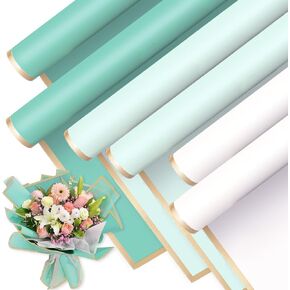 Whaline 60 Sheet Flower Wrapping Paper with Ribbon Pink Black White Waterproof Flowers Bouquet Paper with Gold Border Folded Flat Florist Packaging Paper for Wedding Birthday Mother's Day DIY Craft