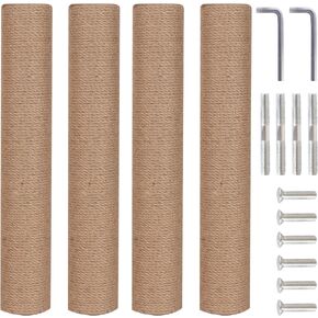 PowerKing 4-Pack 15.7" Cat Scratching Post Replacement - Natural Sisal Rope Scratcher Poles with M8 Screws for Indoor Cat Tower Renewal Parts, Cat Furniture Refill Parts (White)