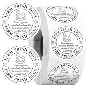 Fuutreo 1000 Pcs Farm Fresh Eggs Labels - 1.5 Inch Round, White, Self-Adhesive