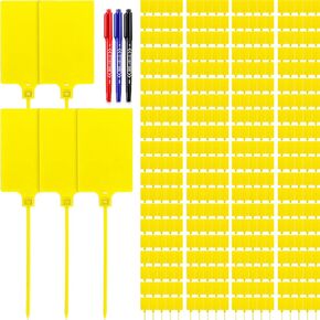300 Pcs Plastic Tags Seals Shipping Label 255 mm Total Length Waterproof Plastic Hanging Tags and 3 Color Marker Pens for Logistics Shipping Luggage Labeling Fastener (Red, Blue, Green, Yellow, White)