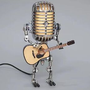 Vintage Microphone Guitar Lamp, Cool Guitar Gifts for Music Lovers and Guitar Player, USB Plug in Powered, Retro Decorations for Home, Bar, Office