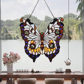bwkoiujes اليدوية نافذة الزجاج الملون شنقا نمط تيفاني الأخضر فراشة suncatcher جدار ديكور الفن لوحة 12 "قطر تشمل 20" سلسلة وخطافات مثالية عيد الميلاد هووسورمينغ هدية للنساء