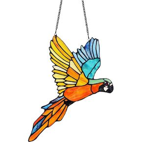 Chloe Lighting Macaw Animal-Style Stained Glass 14" Wide Window Panel, Multi-Colored