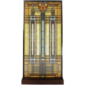 Ebros Frank Lloyd Wright Bradley House Dining Room Skylight Stained Glass Light Catcher Art Panel Wall Hanging Decor Or Desktop Plaque With Wooden Base Stand 15" Tall