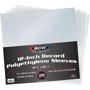 BCW Outer Record Sleeves for Vinyl Records | Clear Protective 12-inch Album Covers | Plastic Outer Sleeves for Records - Ideal for Preserving Your Music Collection | 33RPM Polyethylene Sleeves (100)