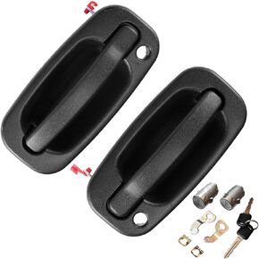 Front Exterior Door Handle with Locks for 1999-2006 Chevy Silverado 1500 2500 3500 Classic Suburban Tahoe Avalanche GMC Sierra Yukon XL Cadillac Escalade ESV EXT,Replace 15034985, 15034986, 15298924