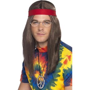 Smiffy's Men's Hippy Man Kit Wig Specs Peace Sign Medallion and Headband