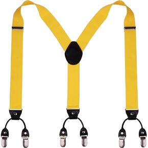Mens Suspenders with Strong Metal 6 Clips Adjustable Elastic Y Style Leather Suspender for Wedding