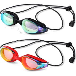 2 Pcs Swim Goggles for Lap Bungee Strap Swimming Goggles Men Women Adult Clear Vision Anti UV Goggles
