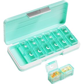 Pill Organizer 2 Times A Day, 7 Day Am Pm Pill Box Weekly Pill Organizer with Separate Container, Portable Daily Medicine Planner Dispenser Case for Vitamin, Fish Oils, Supplements（White）