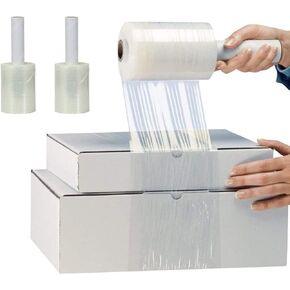 2pcs 250Ft Industrial Strength Hand Stretch Wrap 4" Clear Plastic Durable Thick Clear Cling Plastic Moving Supplies Durable Self Adhering Packing Pallet Furniture Heavy Duty Shrink Film