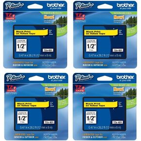 Brother Genuine TZe-631 1/2" Black on Yellow Standard Laminated Tape for P-Touch Labeler, 4 Pack