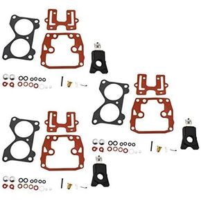 WFLNHB Triple Carburetor Rebuild Kit with Float fits for Many Johnson Evinrude 439076 V4 Crossflow 85 90 100 115 125 140 HP and V6 Crossflow 150 155 175 185 200 235 HP Outboard Motors
