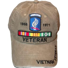 محارب فيتنام القديم من الفرقة 173 المحمولة جواً - قبعة بيسبول بلون أسمر مغسول من القطن in Kuwait