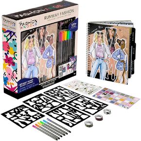 Fashion Angels Runway Fashion Graphic Journaling Set - Fashion Design Activity Journal with Markers, Stencils & Stickers - Teaches Basic Fashion Design - Beginners Fashion Sketch Pad for Kids 8 & Up