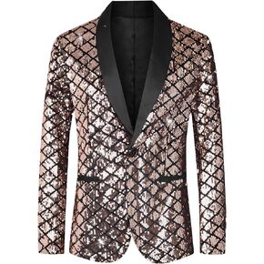 Lars Amadeus Sequin Blazer for Men's Argyle Pattern Peak Lapel Prom Shiny Sports Coat