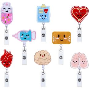8 Pieces Felt Nurse Badge Reel Retractable Badge Holders Brain Heart Lung ID Badge Reel Cute Felt Badge Holder with Alligator Clip and Retractable Cord for Office School Hospital Nurses Teacher