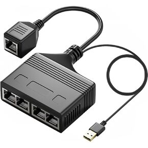 eoqo Ethernet Splitter High Speed 1 to 4, Gigabit RJ45 Ethernet Splitter,1000Mbps Network Switch Extension Connector with 1M Power Cable, CAT 5 6 7 8 Network Cable Simultaneous Four Device