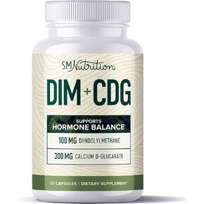 DIM Supplement with Calcium D-Glucarate for Estrogen & Hormone Balance for Women & Men | Detox & Cleanse, Hormonal Acne, Menopause & CDG for Liver Support | Non-GMO, Third-Party Tested | 30ct