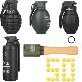 5pack,Toy-Hand Grenade for CS Battle Game,with 50 Foam Ammo Tactical CS-Grenade Fun Impact Pull Ring Grenade Toys Outdoor Sport for Age 14 Years Old and up and Adults