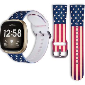 Bands for Fitbit Versa 3/Sense 2, Silicone Waterproof Replacement Women Men Bands Strap for Fitbit Versa 3/4 /Sense 2 1 Smartwatch -Vintage American Flag