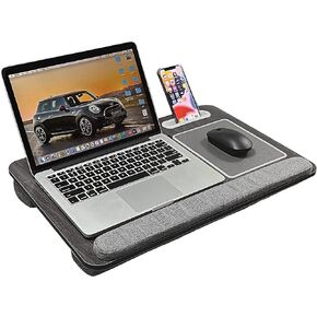 Laptop Lap Desk Home Office with Cushion, Mouse Pad, and Phone Holder for Couch Bed, Dorm Room Essentials as Computer Laptop Stand, Book Tablet- Fits Up to 17 Inch Laptops, Oak Grey in Kuwait