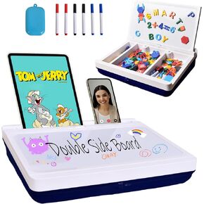 Lap Desk Kids with Storage Cushion Washable - Kids Lap Desk with Magnetic WhiteBoard Double-Side iPad Slot - Laptop Lap Desk Great for Kids Adults Boys Girls-White