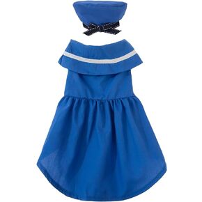 2PCS Blue Dog Dress Summer Dog Clothes for Small Dogs Girl Cute Pet Cat Outfits Puppy Tutu Sundress Dogs Tutu Dress with Beret Hats Dogggie Skirt Spring (XL)