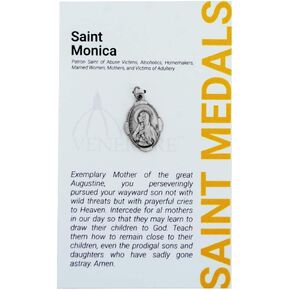 1" Saint and Holy Subject Medal with Prayer Card | Over 25 Different Saints | Durable and Detailed Charm | Pendant Medal Carded with Prayer | Christian Jewelry (St. Monica)