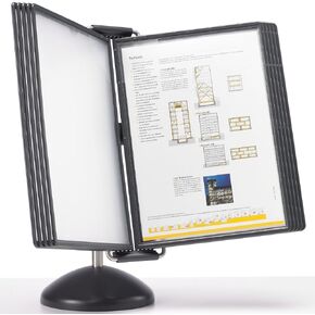 نظام العرض والإشارة لسطح المكتب Tarifold® VIP، دوران المستندات 360 درجة، 10 لوحات بولي بروبيلين مزدوجة الجوانب، إطار أسود، حجم Letter/A4 (HD34126VIP) in Kuwait