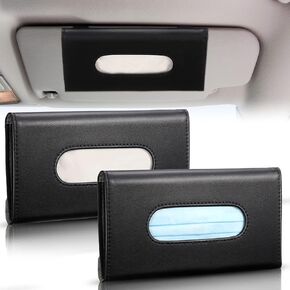 2 Pcs Car Tissue Mask Holder Sun Visor Car Napkin Holder PU Leather Car Tissue Box Hanging Tissue Dispenser for Car Tissue Case Holder for Car Vehicle Backseat Interior Accessories (Black)