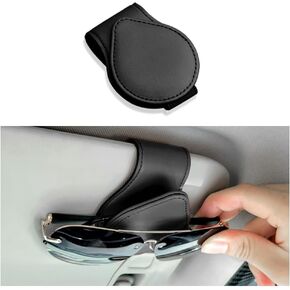Magnetic Sunglass Holder for Car,PU Leather Sunglass Holder for Car Visor,Universal Glasses Tickets Headphones Cards Visor Organizer,Car Accessories for Women and Man (Black)