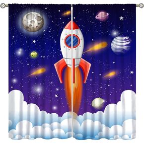 Cartoon Planet Curtains, Outer Space Universe Galaxy Solar System Sun Comets Window Treatments for Kid Nursery Playroom Living Room Bedroom Drape 2 Panel Sets,42x45 Inch