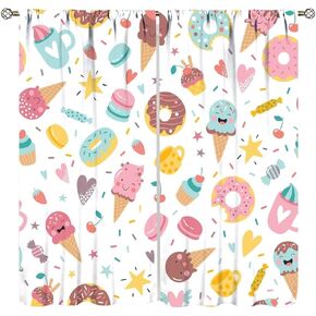 Ice Cream Curtains for Kids,Cartoon Creamy Desserts Sweet Donut Cute Window Treatments for Girls Boys Child Bedroom Living Room Study Window Drapes 2 Panels Set,Total Size 42" x 45"