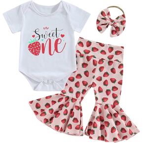Hoanselay 1st Birthday Girl Gifts Sweet One Birthday T Shirt Romper Strawberry Flared Pants First Birthday Baby Girl Outfit