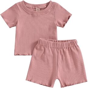 Toddler Baby Girl Clothes Infant Summer Set Cute Flower Print Outfit Short Sleeve T-Shirt Top Elastic Short Suit