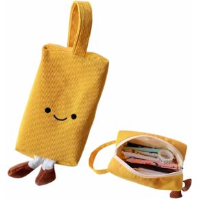 Smile Pencil Pouch - Large Capacity Kawaii Pencil Case Soft Corduroy Cosmetic Bag Durable Pencil Bag, Cute Travel Makeup Bag, Stationary Organizer Pouch Women Handbags (Black)