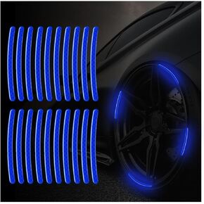 20PCS Car Wheel Stripe Reflective Stickers, Car Wheel Night Safety Warning Stickers Anti-Scratch Reflective Rim Stickers, Car Wheel Safety Decorative Decals for Motorcycles, Bicycles(Blue)