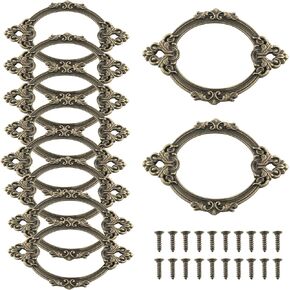 10PCS Cabinet Metal Frame 20 Screws Vintage Lace Card Frame Zinc Alloy Label Card Slot Drawer Label Holder Office Cabinet Slot Rack Antique Bronze for Vanity Cabinet Wooden Box File Box