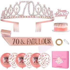 Konosala Birthday Sash and Crown for Women Birthday Queen Sash & Rhinestone Tiara Set Birthday Tiaras and Sashes for Women Birthday Decoration Kit Rhinestone Headband for Women Rose Gold