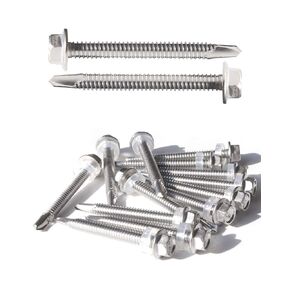 50pcs #14 x 1-1/2" Stainless Hex Washer Head Self Drilling Screws, 410 Stainless Steel Full Thread Sheet Metal Tek Screws