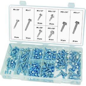 Swordfish 31510-200pc Hex Washer Head Self-Drilling/Tapping Screw/Hex Washer Head Tek Screw Assortment